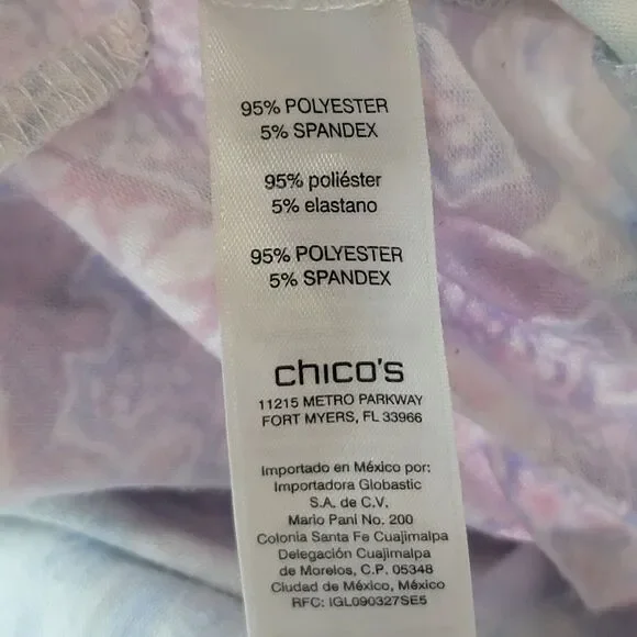 Chicos Womens Top Blouse Medallion Large Blue White Pink Pastel Artsy Art Spring - Picture 8 of 11